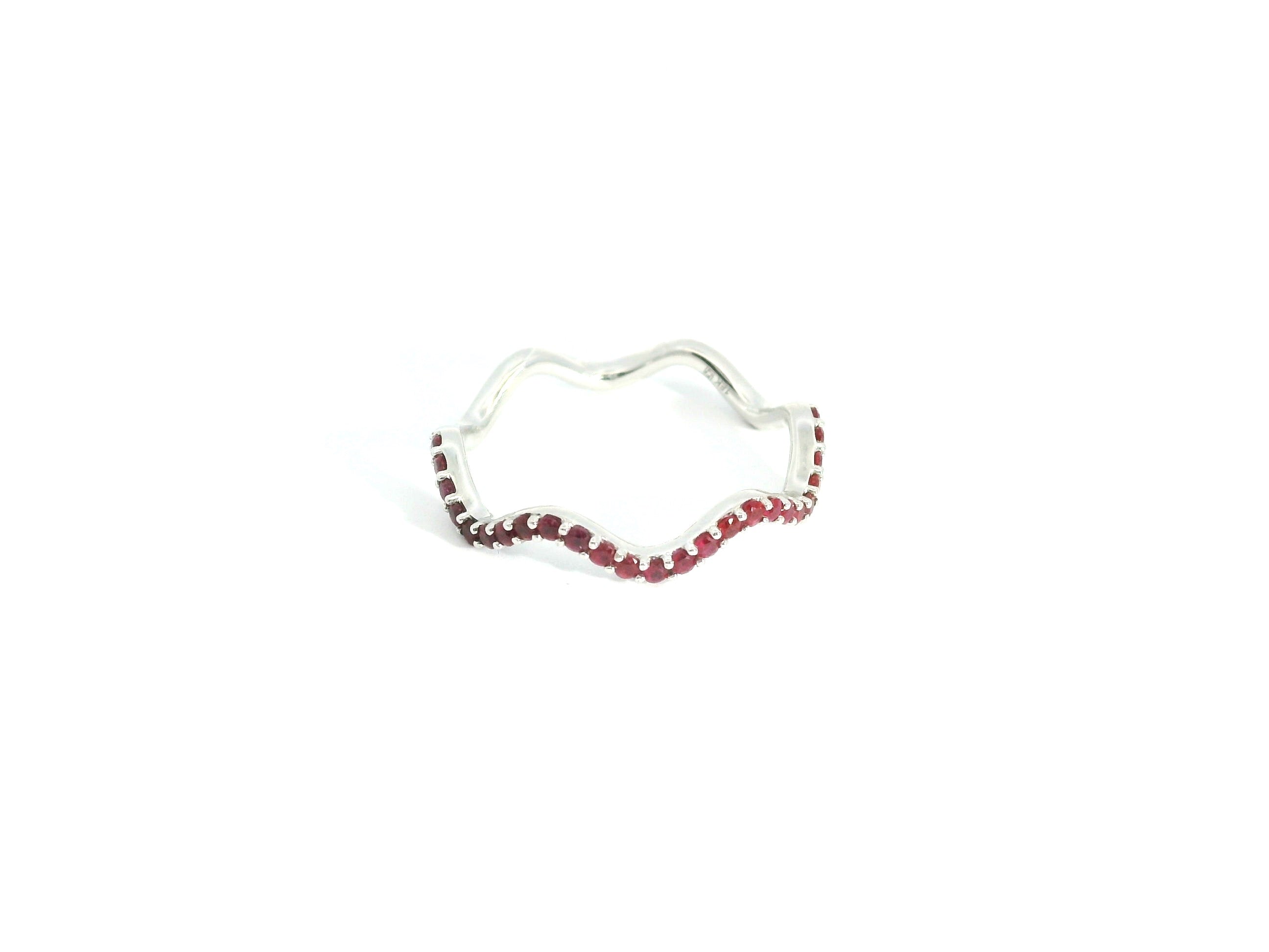 Curly Ruby Ring 18K WG 1.72 / 0.31 / Minimalist Round Brilliant Cut Ruby Stackable Ring in Polished White Gold