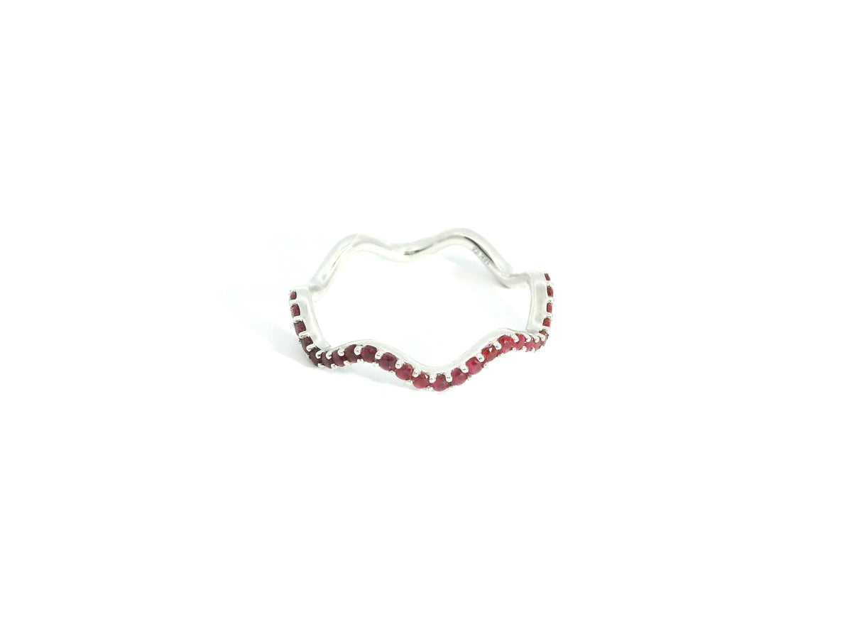 Curly Ruby Ring 18K WG 1.72 / 0.31 / Minimalist Round Brilliant Cut Ruby Stackable Ring in Polished White Gold