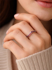 Curly Ruby Ring 18K WG 1.72 / 0.31 / Minimalist Round Brilliant Cut Ruby Stackable Ring in Polished White Gold