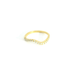 Curved Diamonds Ring SIZE 4 18K WG 1.60 / D 0.29 / Round Brilliant Diamond Stackable Ring in Polished Yellow Gold