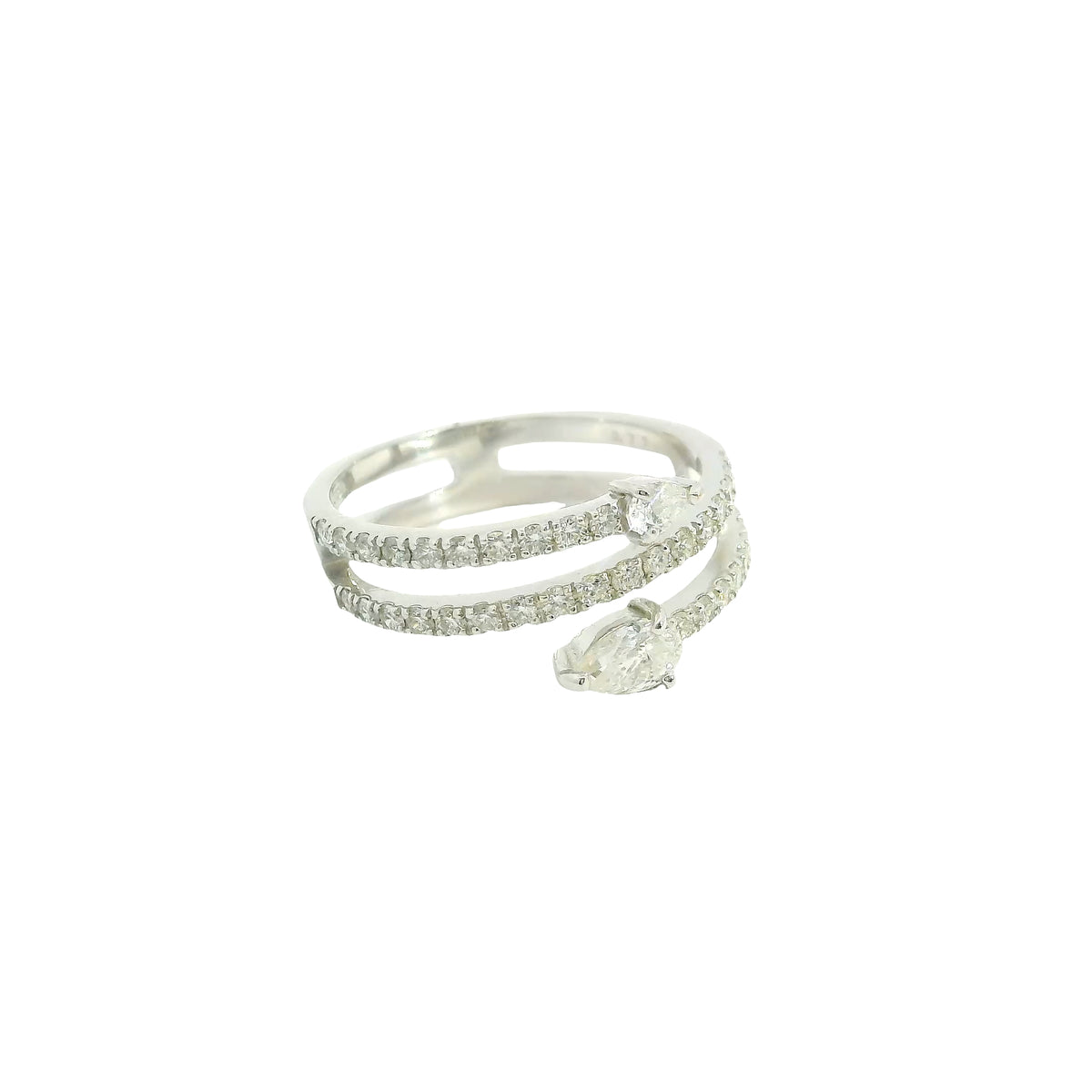 Double Snake Diamonds Ring 18K WG 3.68 / D 0.77 / White Gold Plated Silver Multistone Ring with Oval Cut Diamonds
