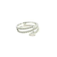 Double Snake Diamonds Ring 18K WG 3.68 / D 0.77 / White Gold Plated Silver Multistone Ring with Oval Cut Diamonds