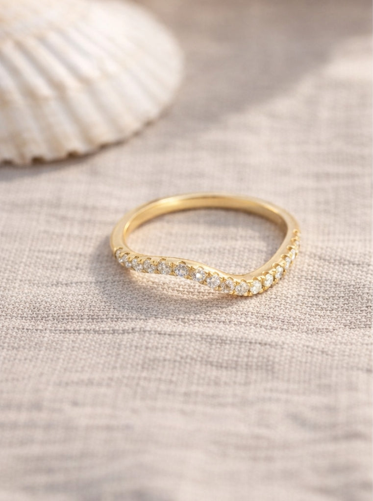 Curved Diamonds Ring SIZE 4 18K WG 1.60 / D 0.29 / Round Brilliant Diamond Stackable Ring in Polished Yellow Gold