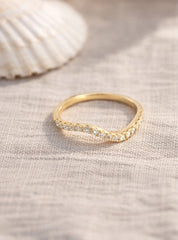 Curved Diamonds Ring SIZE 4 18K WG 1.60 / D 0.29 / Round Brilliant Diamond Stackable Ring in Polished Yellow Gold