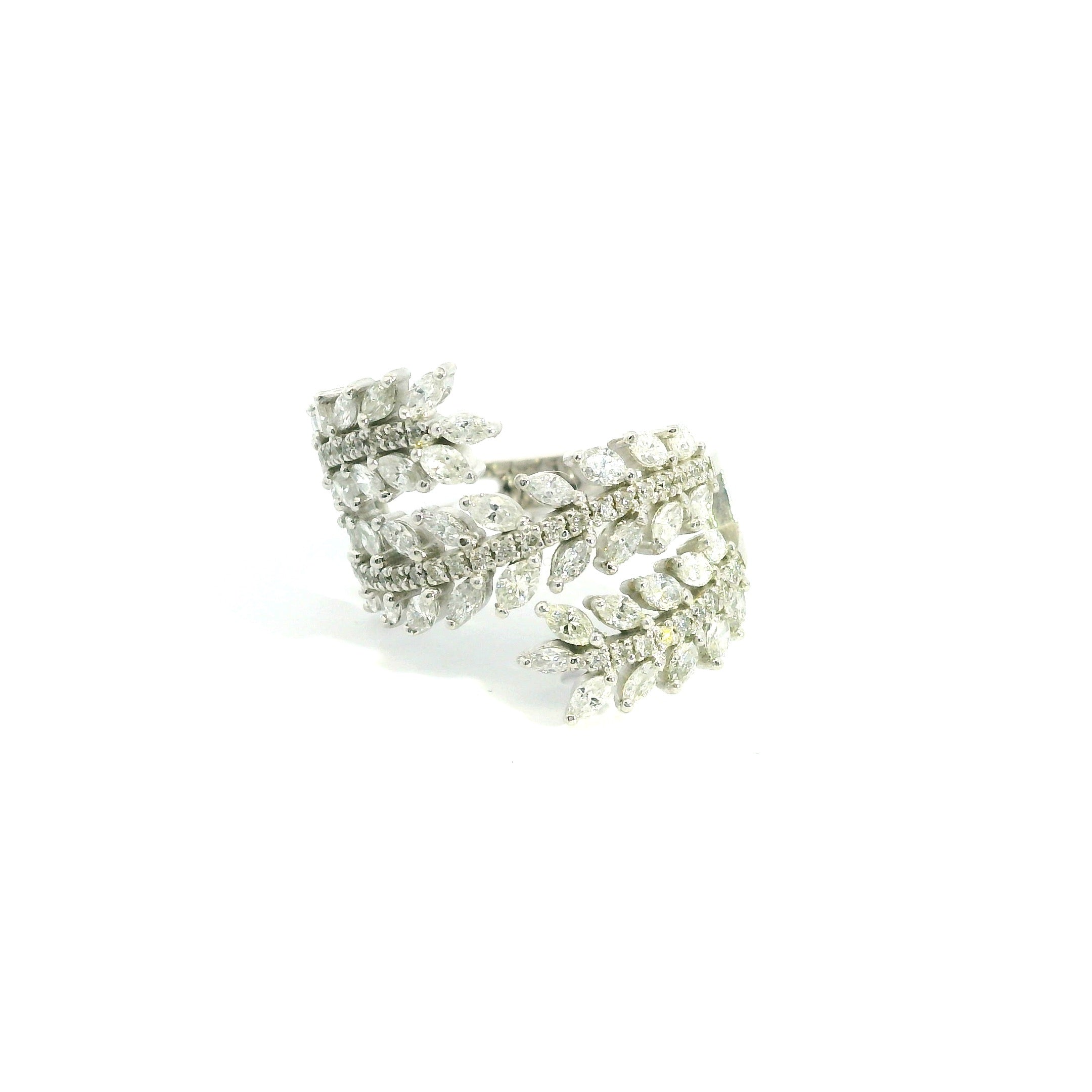 Marquise Brilliant Diamond Sunburst Cocktail Ring in Polished White Gold