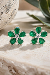 Emerald Flower Diamond Stud Earring 18K WG 2.03 / D 0.11 / 1.14 / Pear-Cut Emerald and Brilliant-Cut Diamond Halo Cluster Earrings in White Gold
