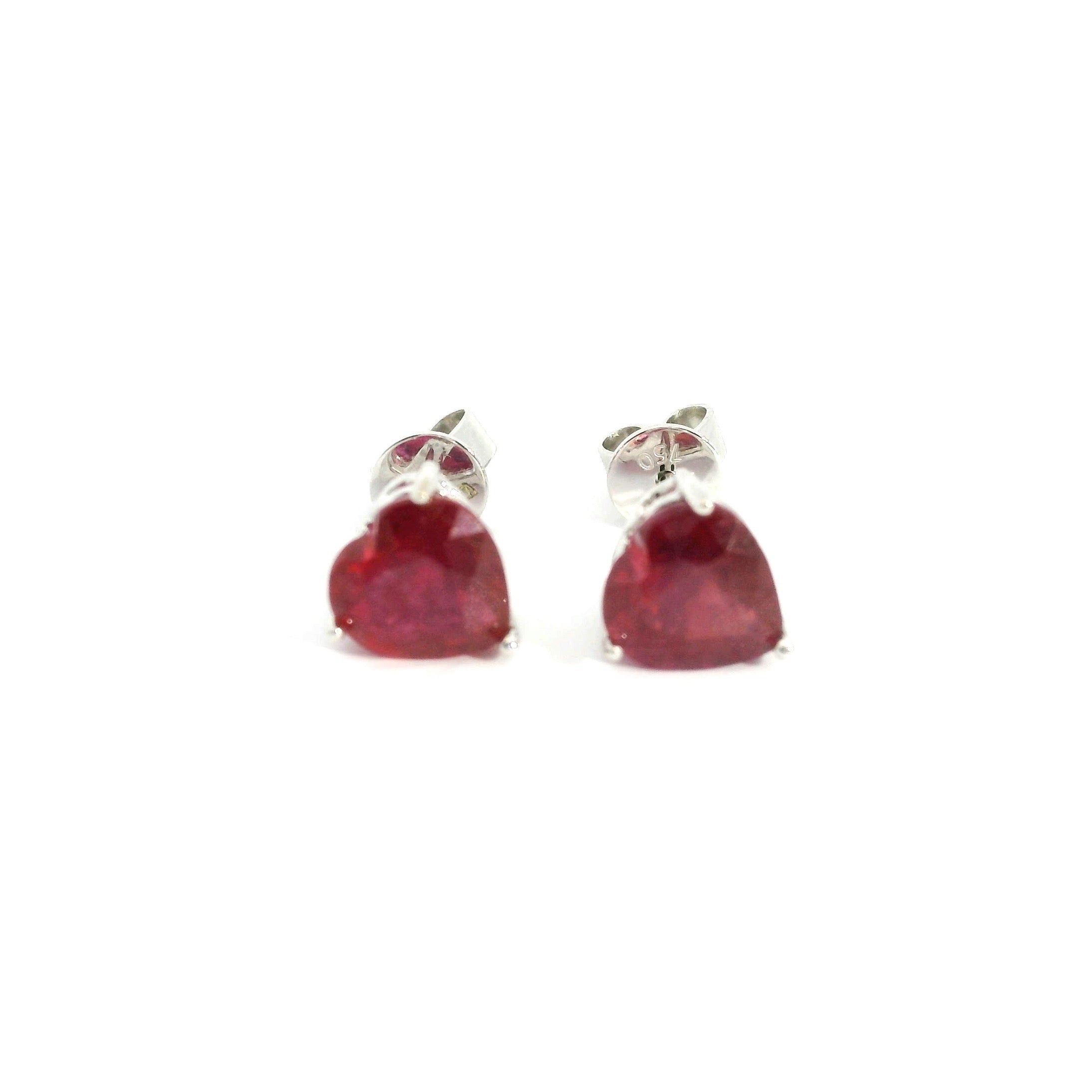 Heart Ruby Stud Earring 352WG 18K WG 1.28 / 3.52 / Heart Shaped Brilliant Cut Red Ruby Stud Earrings in White Gold