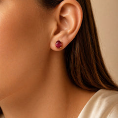 Oval Ruby Stud Earring 341YG 18K YG 1.93 / 3.41 / Classic Oval Cut Ruby Stud Earrings in Yellow Gold