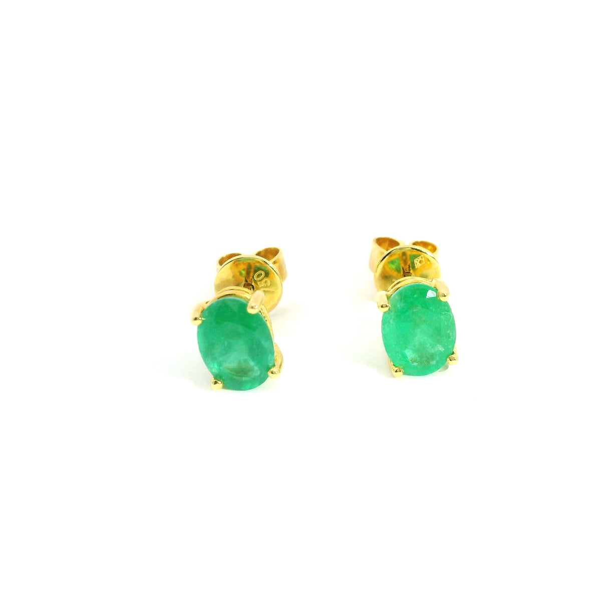 Oval Emerald Stud Earring 137YG 18K YG 1.25 / 1.37 / Classic Oval Brilliant-Cut Green Emerald Stud Earrings in Yellow Gold