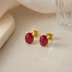 Oval Ruby Stud Earring 341YG 18K YG 1.93 / 3.41 / Classic Oval Cut Ruby Stud Earrings in Yellow Gold