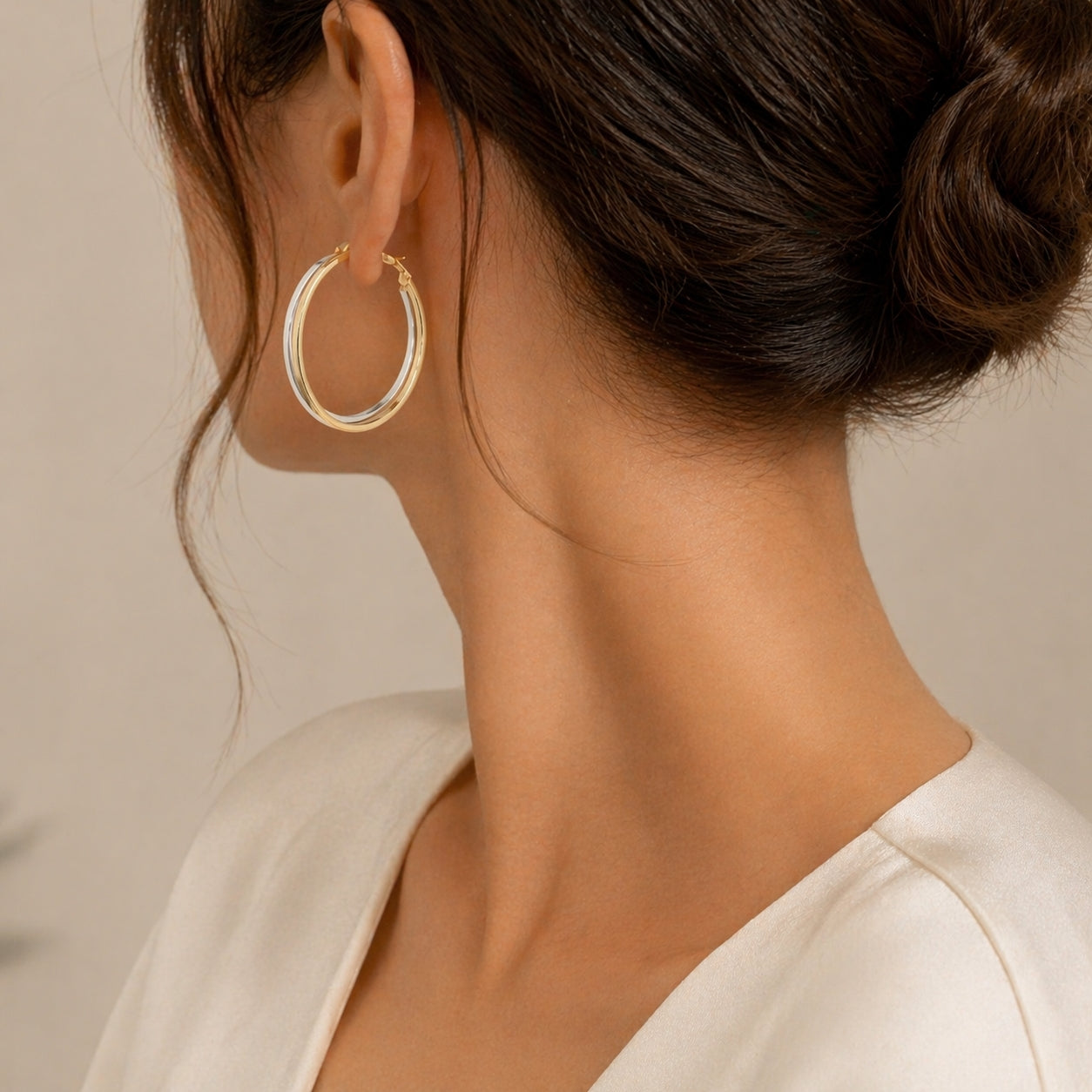 Double W & Y Gold Hoops 18K YG WG 3.79 / Size 1.5D / Elegant Highly Polished Yellow Gold Classic Hoop Earrings