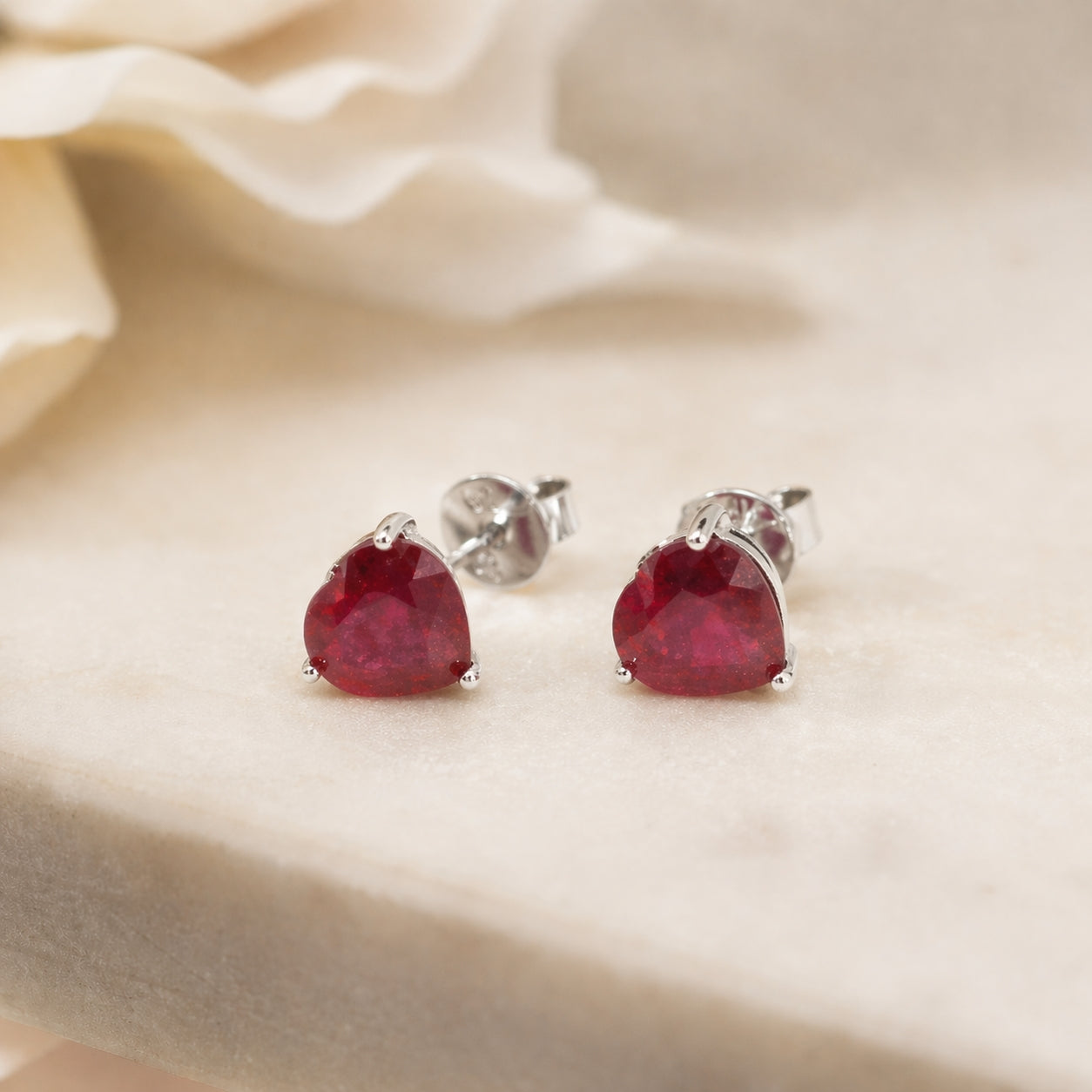 Heart Ruby Stud Earring 352WG 18K WG 1.28 / 3.52 / Heart Shaped Brilliant Cut Red Ruby Stud Earrings in White Gold