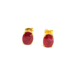 Oval Ruby Stud Earring 341YG 18K YG 1.93 / 3.41 / Classic Oval Cut Ruby Stud Earrings in Yellow Gold