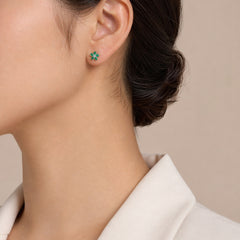 Emerald Flower Diamond Stud Earring 18K WG 2.03 / D 0.11 / 1.14 / Pear-Cut Emerald and Brilliant-Cut Diamond Halo Cluster Earrings in White Gold