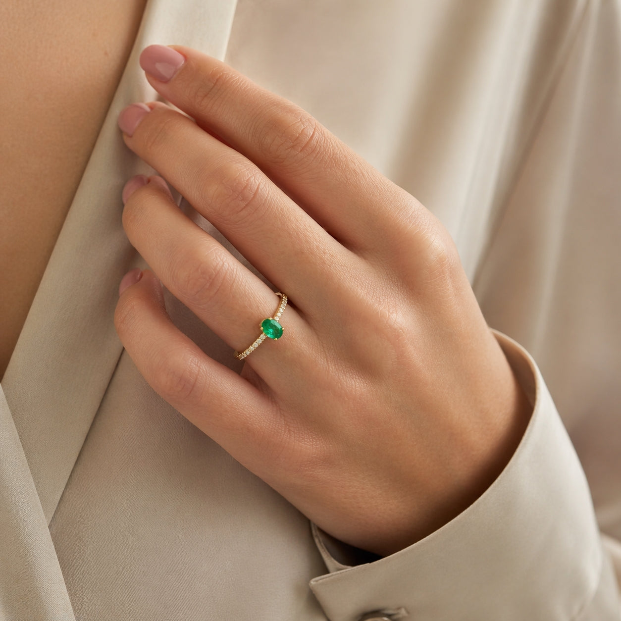 Emerald Oval Diamond Ring Size 6.25 18K YG 1.60 / D 0.14 / 0.44 / Oval Brilliant Cut Green Emerald Engagement Ring in Polished Yellow Gold