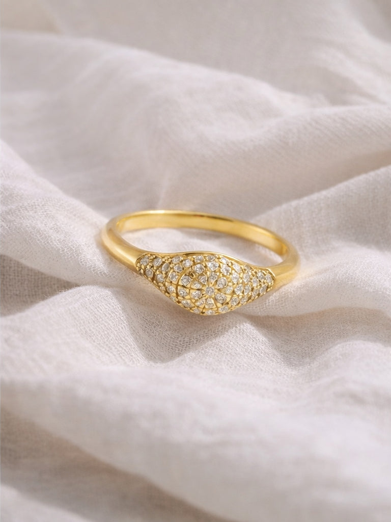 Full Diamond gold Ring 18K YG 2.10 / D 0.22 / Classic Round Brilliant Cut Diamond Yellow Gold Signet Ring