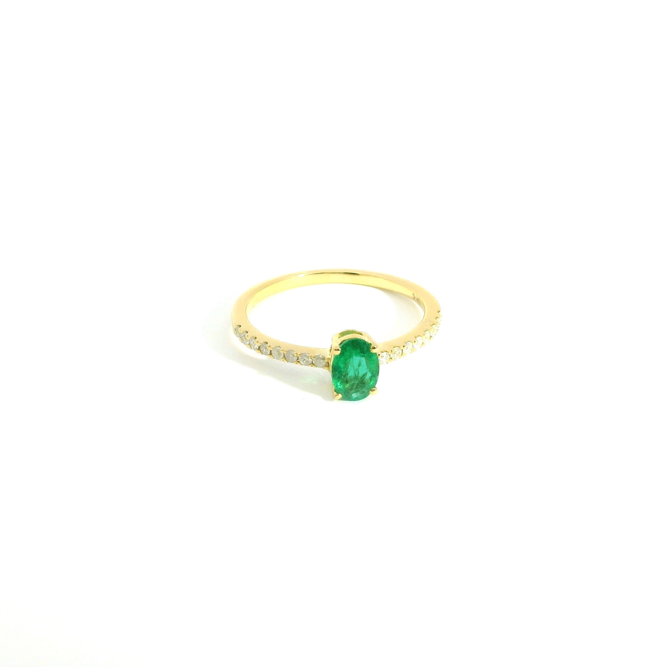 Emerald Oval Diamond Ring Size 6.25 18K YG 1.60 / D 0.14 / 0.44 / Oval Brilliant Cut Green Emerald Engagement Ring in Polished Yellow Gold