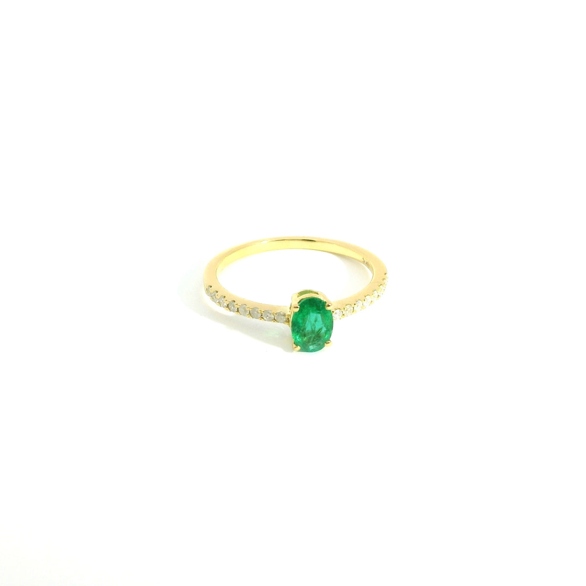 Emerald Oval Diamond Ring Size 6.25 18K YG 1.60 / D 0.14 / 0.44 / Oval Brilliant Cut Green Emerald Engagement Ring in Polished Yellow Gold