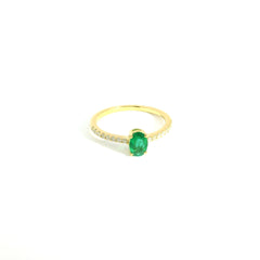 Emerald Oval Diamond Ring Size 6.25 18K YG 1.60 / D 0.14 / 0.44 / Oval Brilliant Cut Green Emerald Engagement Ring in Polished Yellow Gold