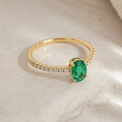 Emerald Oval Diamond Ring Size 6.25 18K YG 1.60 / D 0.14 / 0.44 / Oval Brilliant Cut Green Emerald Engagement Ring in Polished Yellow Gold