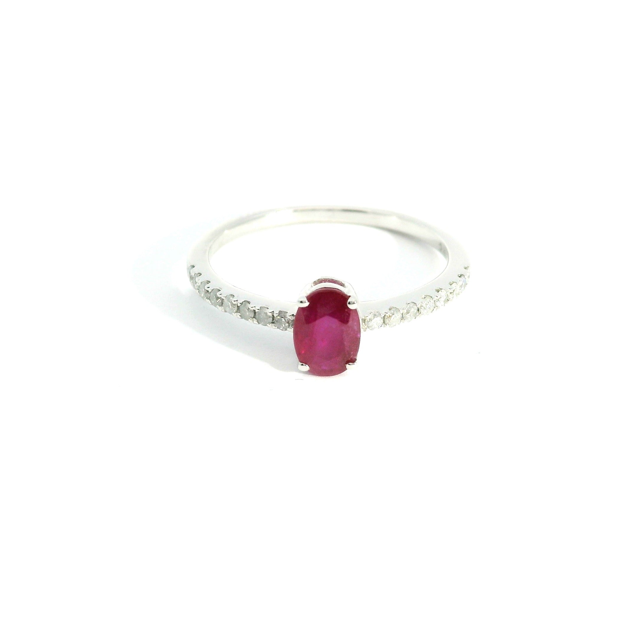 Ruby Oval Diamond Ring Size 6.25 18K WG 1.55 / D 0.14 / 0.60 / Oval Brilliant Cut Ruby Solitaire Ring in Polished White Gold
