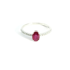 Ruby Oval Diamond Ring Size 6.25 18K WG 1.55 / D 0.14 / 0.60 / Oval Brilliant Cut Ruby Solitaire Ring in Polished White Gold