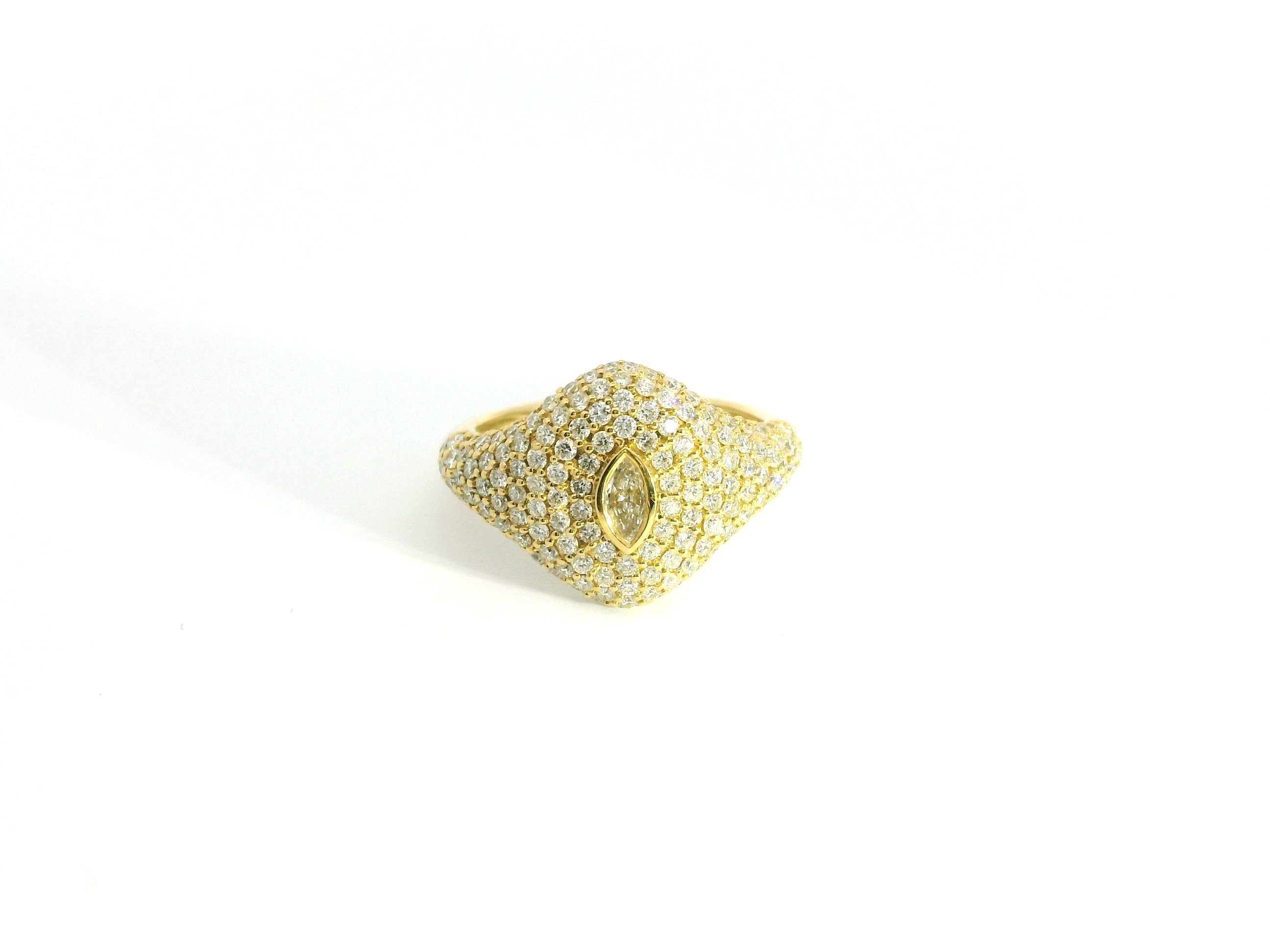 Eye Full Diamonds Ring 18K YG 4.77 / D 1.24 / Marquise Brilliant Fancy Yellow Diamond Signet Ring in Yellow Gold