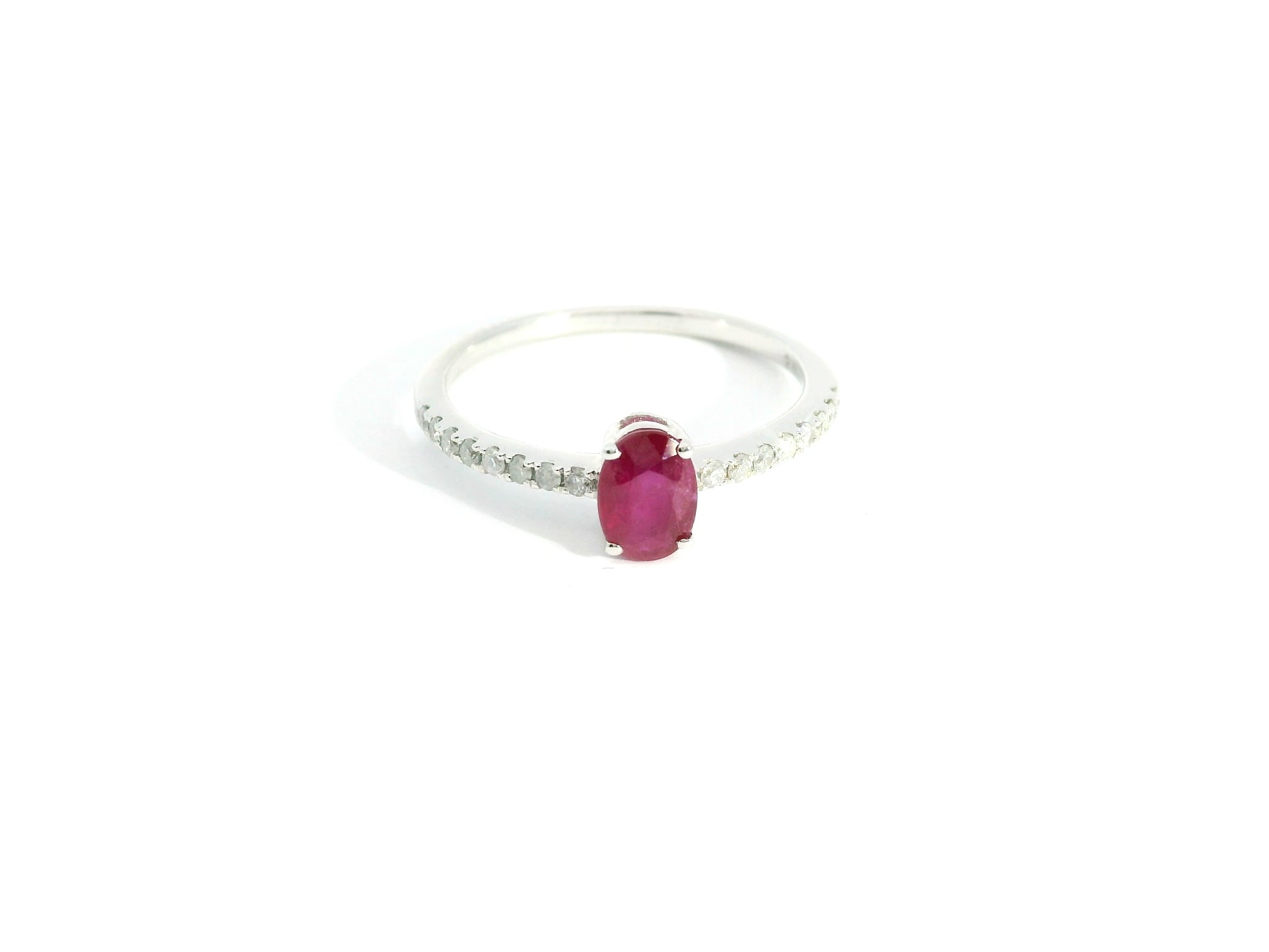 Ruby Oval Diamond Ring Size 6.25 18K WG 1.55 / D 0.14 / 0.60 / Oval Brilliant Cut Ruby Solitaire Ring in Polished White Gold