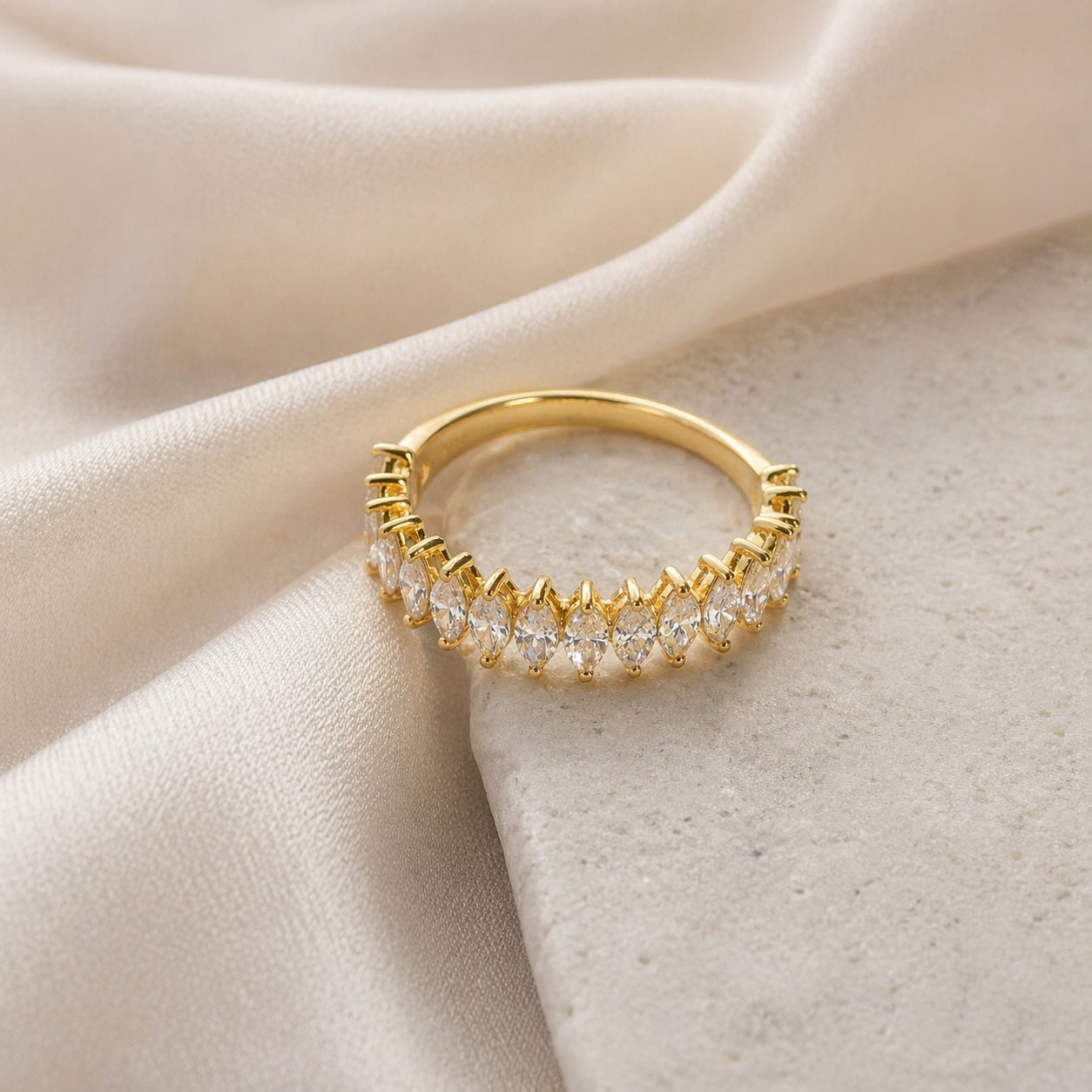 Marquise Diamonds Half Eternity Ring Size 6 18K YG 3.02 / D 1.29 / Marquise Cut Diamond Eternity Ring in Yellow Gold
