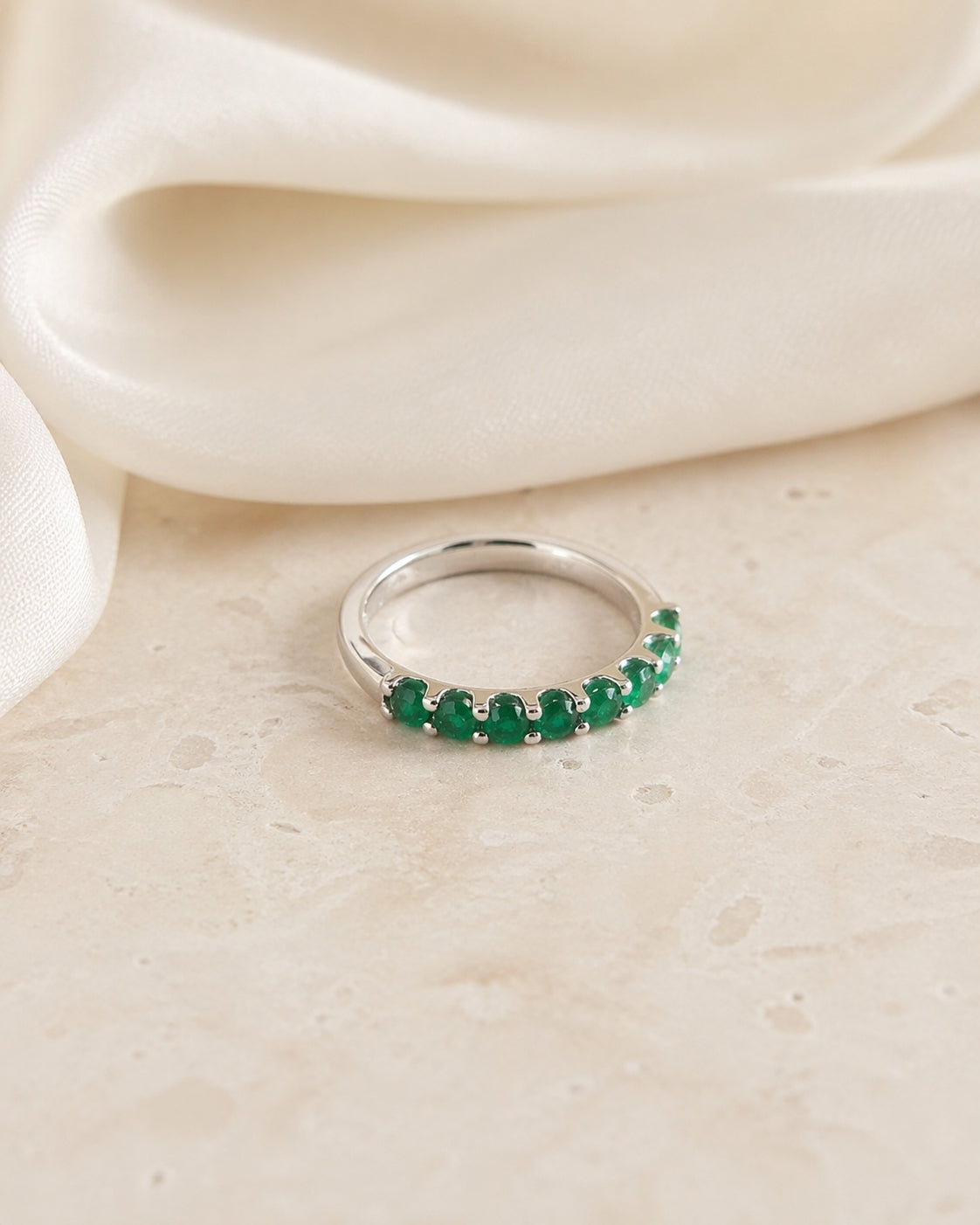 Emerald Half Eternity Ring Size 6.25 18K WG 3.83 / 0.57 / White Gold Round Brilliant Cut Emerald Eternity Band Ring