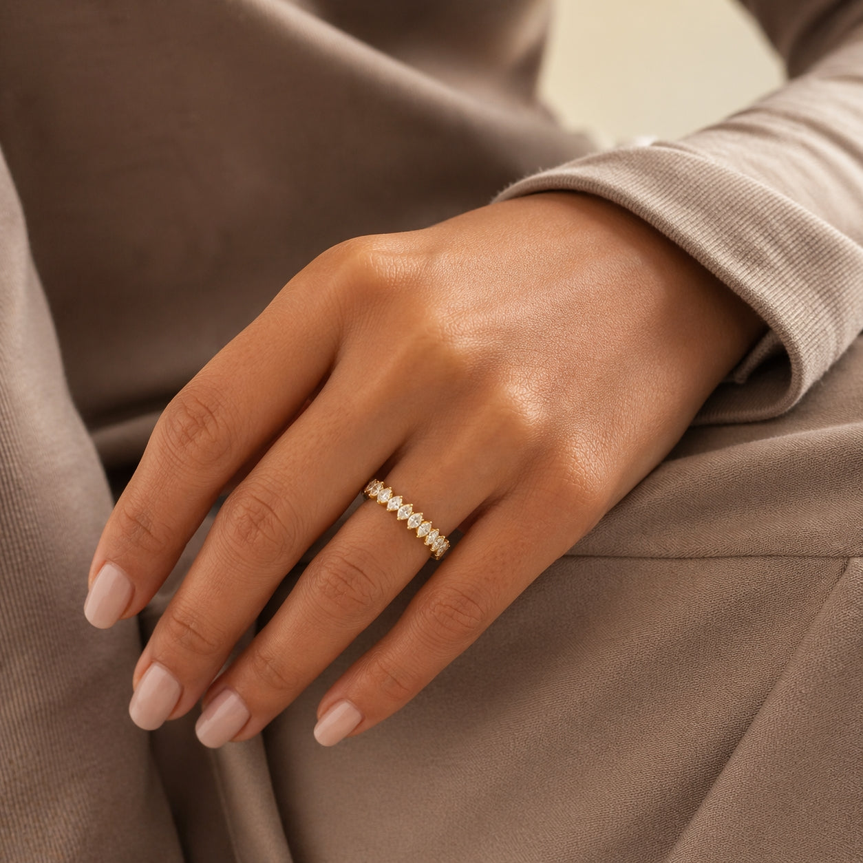Marquise Diamonds Half Eternity Ring Size 6 18K YG 3.02 / D 1.29 / Marquise Cut Diamond Eternity Ring in Yellow Gold