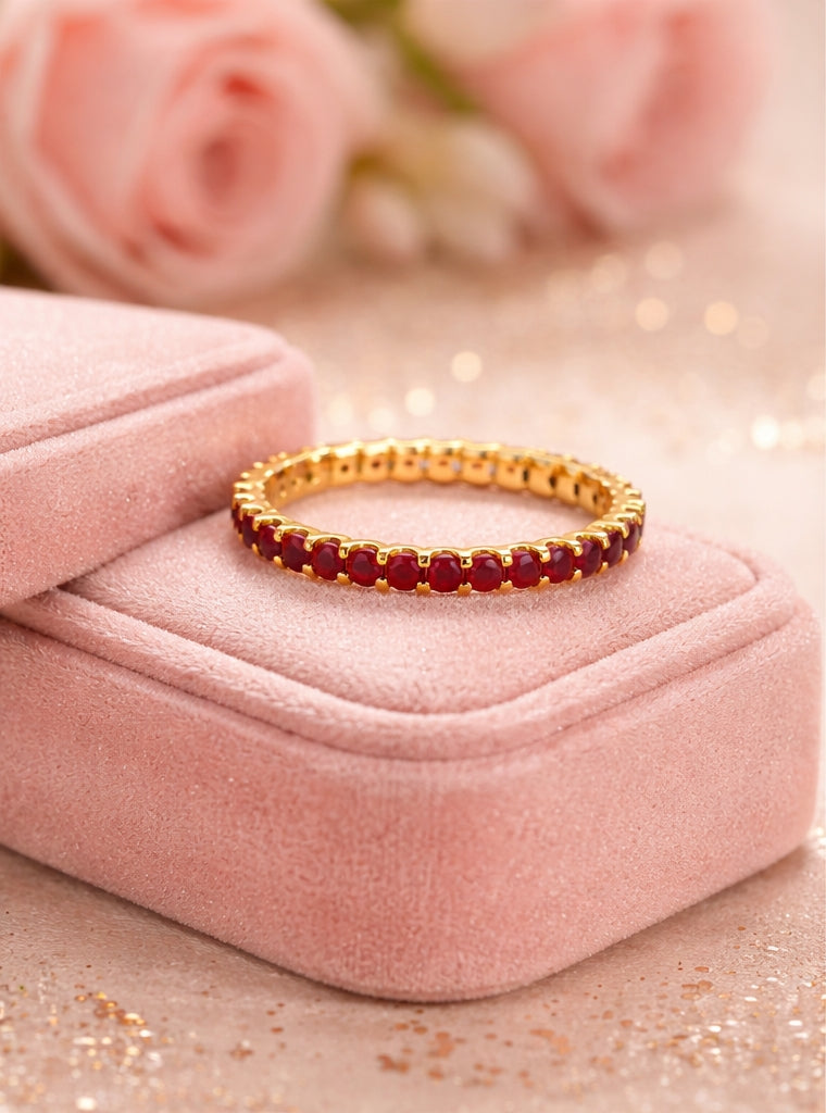 Ruby Eternity Ring 114YG Size 6.25 18K YG 1.82 / 1.14 / Round Brilliant Red Ruby Yellow Gold Eternity Ring