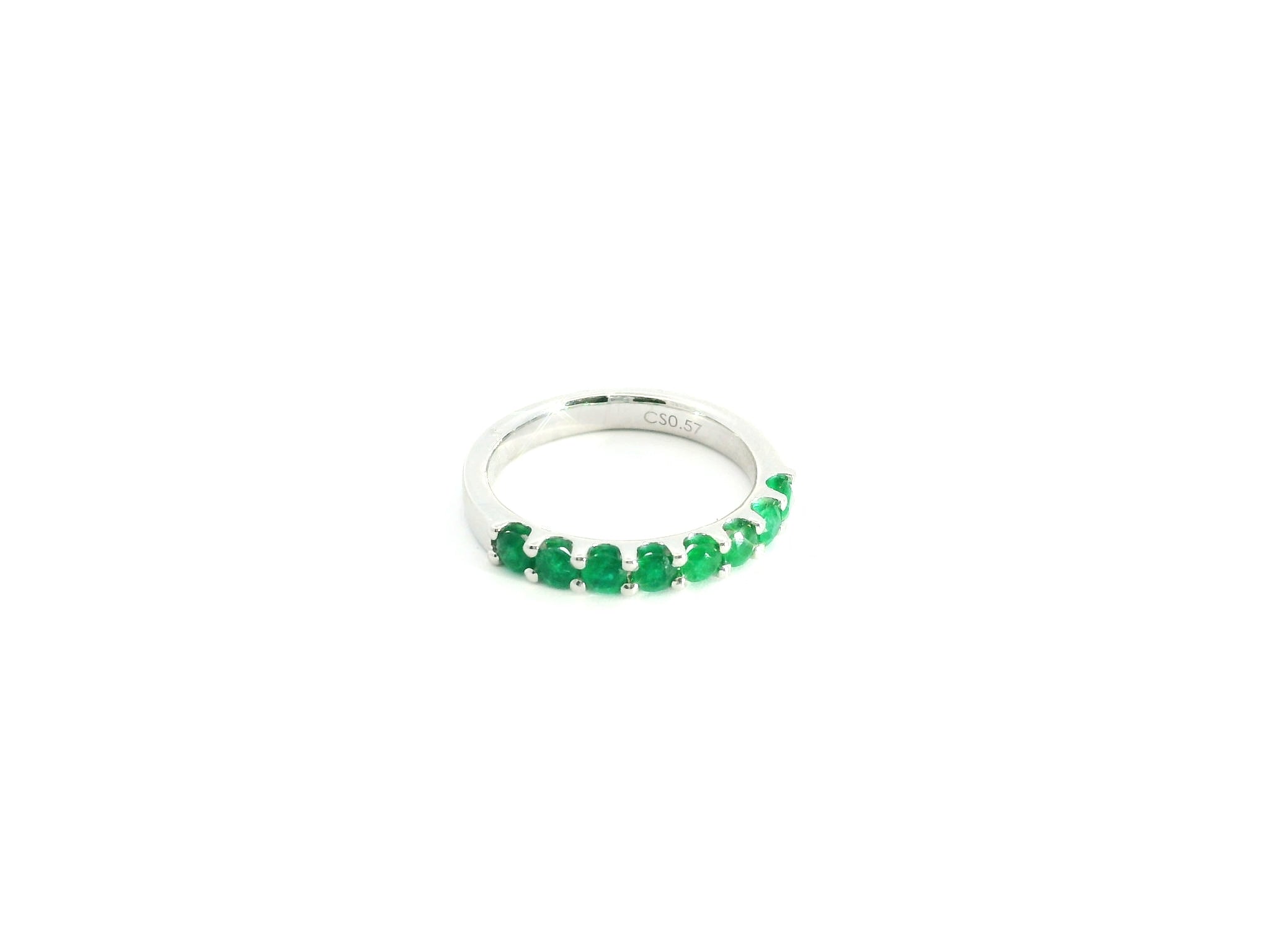 Emerald Half Eternity Ring Size 6.25 18K WG 3.83 / 0.57 / White Gold Round Brilliant Cut Emerald Eternity Band Ring