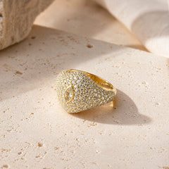 Eye Full Diamonds Ring 18K YG 4.77 / D 1.24 / Marquise Brilliant Fancy Yellow Diamond Signet Ring in Yellow Gold