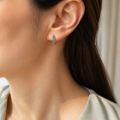 Emerald Mini Hoops 18K WG 1.16 / 0.22 / Elegant White Gold Hoop Earrings with Round Brilliant Cut Emeralds