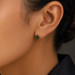 Black Diamond Flower Earring 18K YG 1.70 / D 0.34 / Fancy Dark Black Diamond Round Brilliant Stud Earrings in 18k Yellow Gold