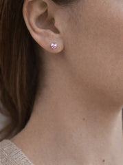 Pink Sapphire Heart Stud Earring 18K WG 1 / 0.42 / Heart Shaped Pink Sapphire Brilliant Cut Stud Earrings in White Gold