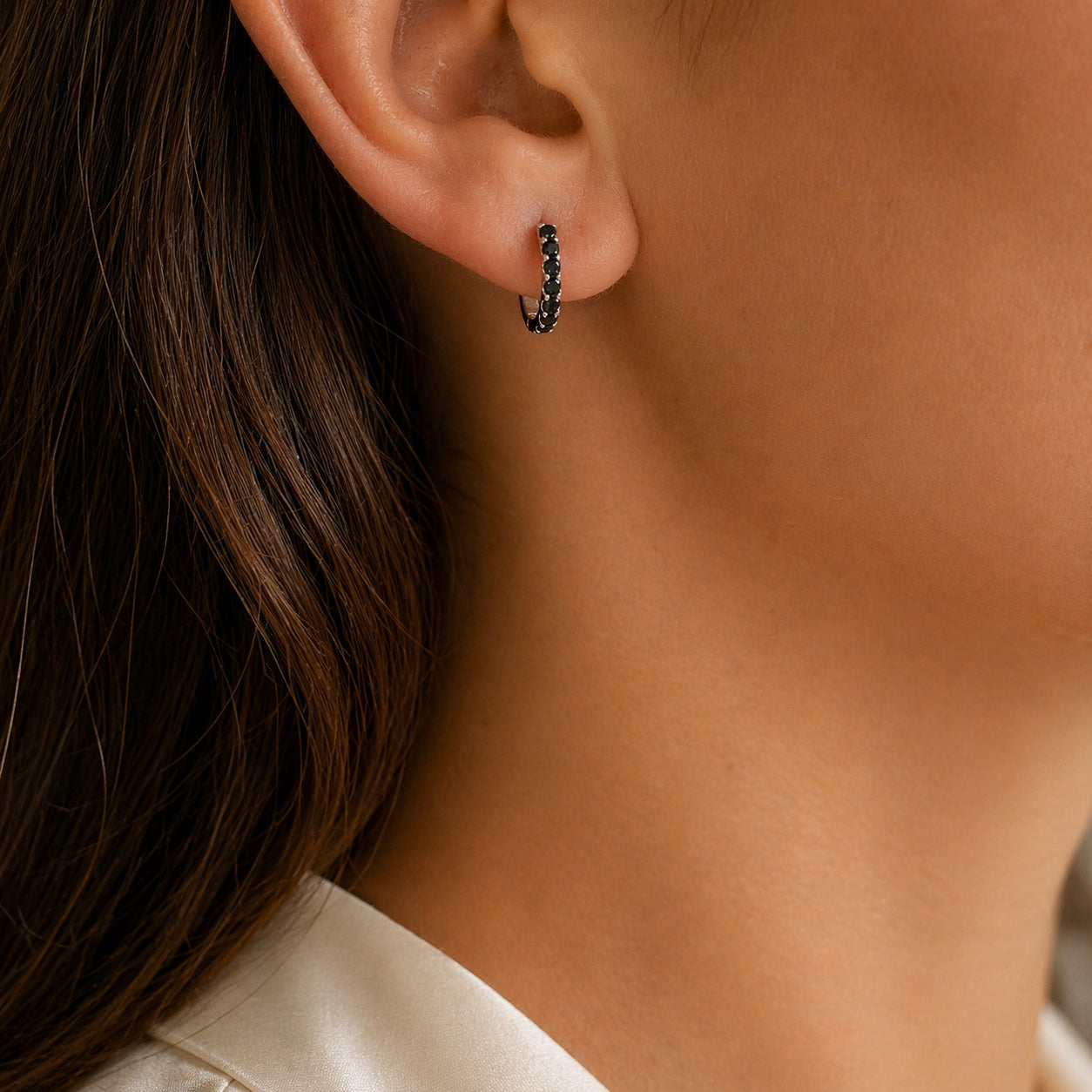 Ruby Mini Hoops 18K YG 1.33 / 0.22 / Fancy Deep Black Diamond White Gold Channel-Set Hoop Earrings