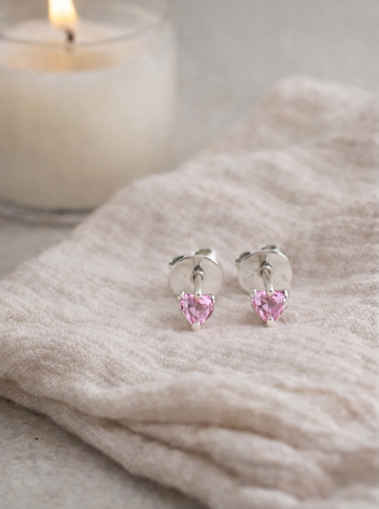 Pink Sapphire Heart Stud Earring 18K WG 1 / 0.42 / Heart Shaped Pink Sapphire Brilliant Cut Stud Earrings in White Gold