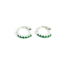 Emerald Mini Hoops 18K WG 1.16 / 0.22 / Elegant White Gold Hoop Earrings with Round Brilliant Cut Emeralds