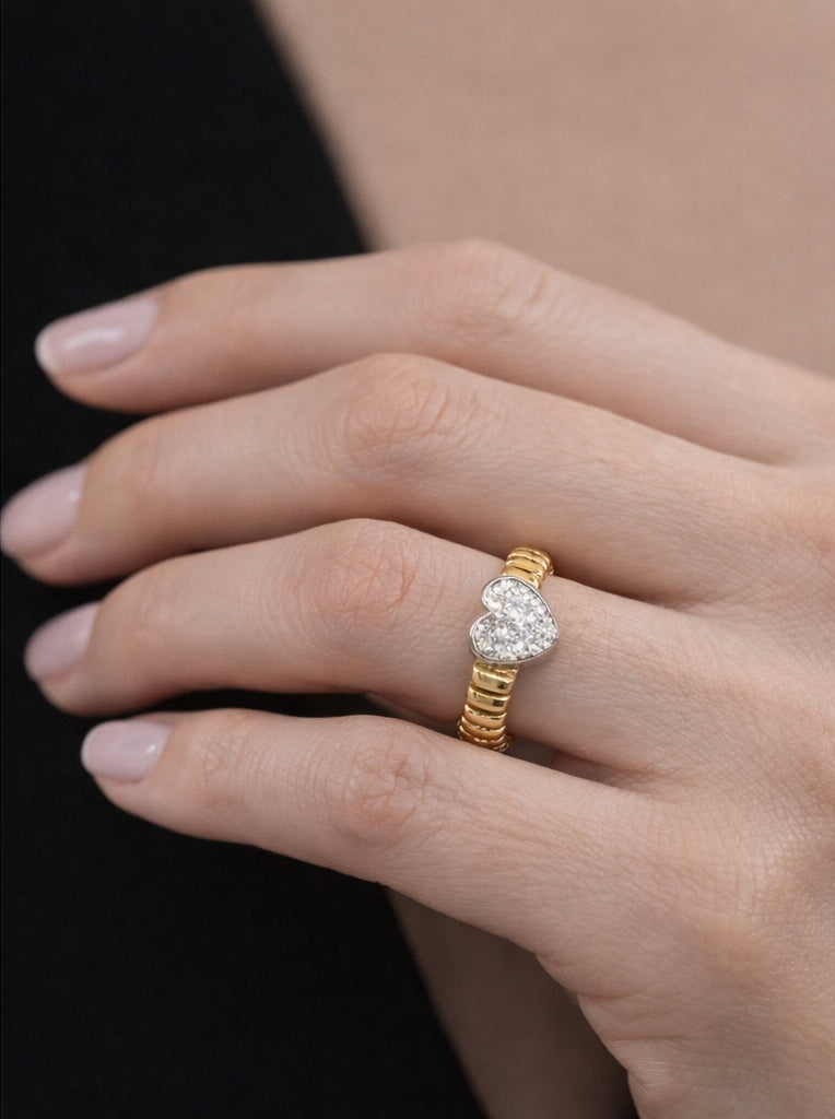 Big Heart Diamond Ring 18K YG 3.29 / D 0.20 / Heart Shaped Brilliant Cut Diamond Cocktail Ring in 18k Yellow Gold