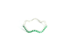 Curly Emerald Ring 18K WG 1.69 / 0.21 / Elegant Round Brilliant Cut Emerald White Gold Stackable Band