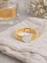 Big Heart Diamond Ring 18K YG 3.29 / D 0.20 / Heart Shaped Brilliant Cut Diamond Cocktail Ring in 18k Yellow Gold